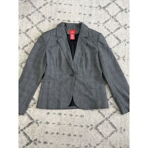 Oscar De La Renta Single Button‎ Grey Plaid Houndstooth Blazer size 8 Gray Black